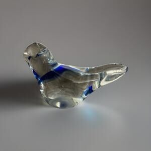 Hand Blown Cobalt / Clear Glass Bird. 3”